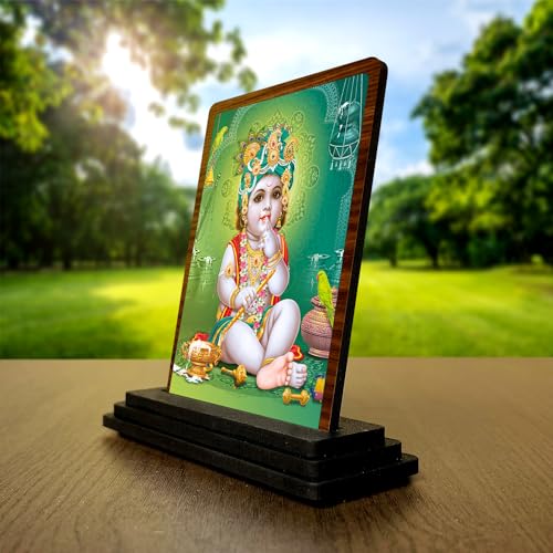 Image 2 of Panchmukhi Hanuman Wooden Idol - Glossy Finish 5x4in | Murti for Car Dashboard & Home Temple | Perfect Small Statue for Door Entrance & Puja | Enhance Spaces (bal Gopal 1)
