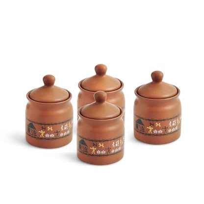 Image 3 of ExclusiveLane Warli Village Tales Handcrafted Ceramic Pickle Jar Set of 4, 250 ML