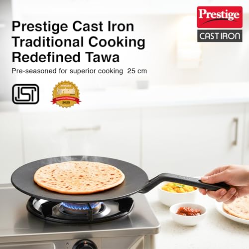 Image 3 of Prestige Cast Iron Concave Tawa, 250 mm (Black)