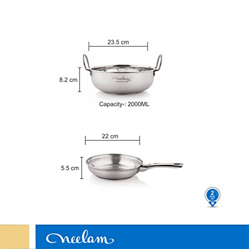 Image 4 of neelam Stainless Steel Induction Bottom Large Fry Pan & Kadai Combo