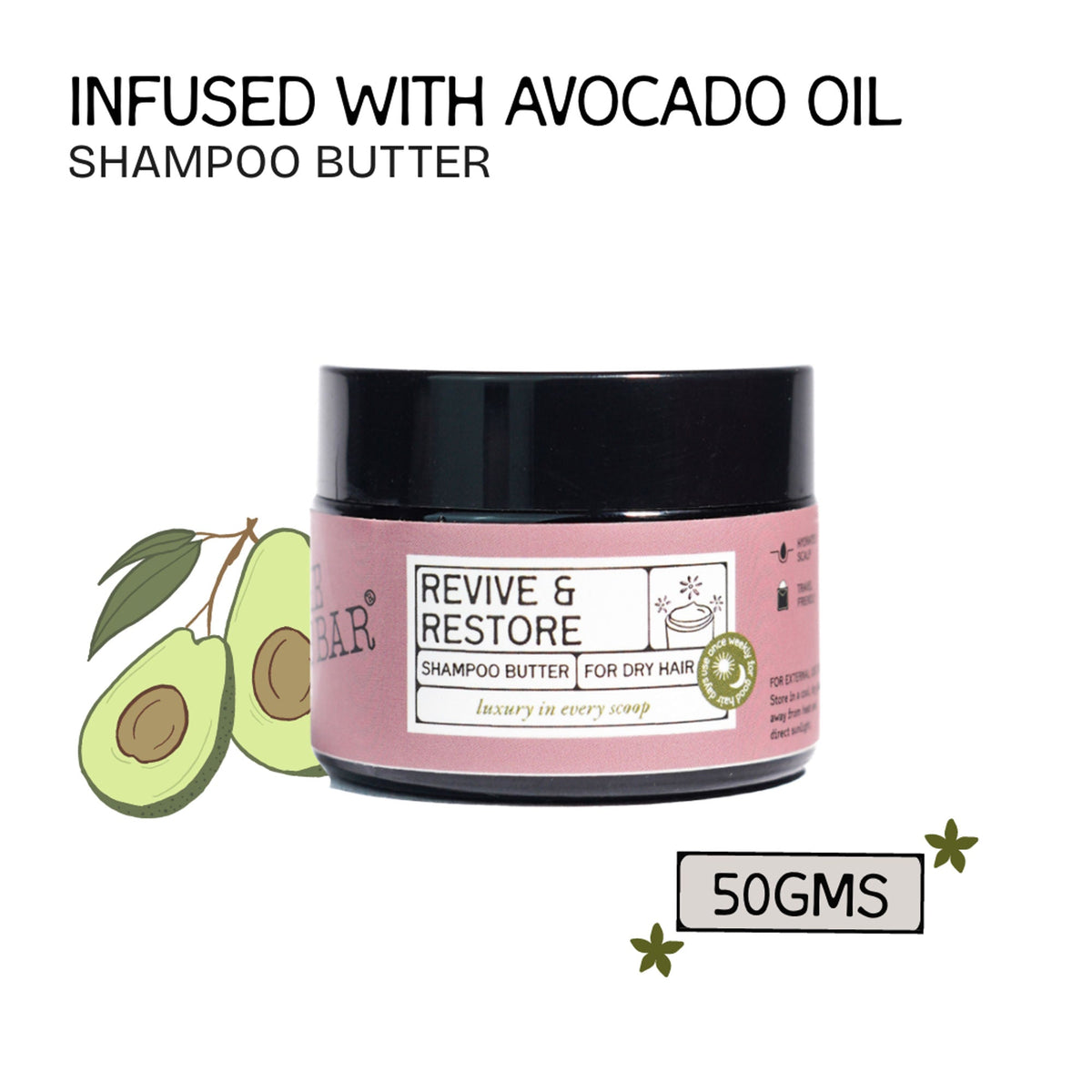 Image 1 of 50 gm for the product The Bare Bar Revive & Restore Shampoo Butter - Intense Hydration, Frizz Control & Hair Repair