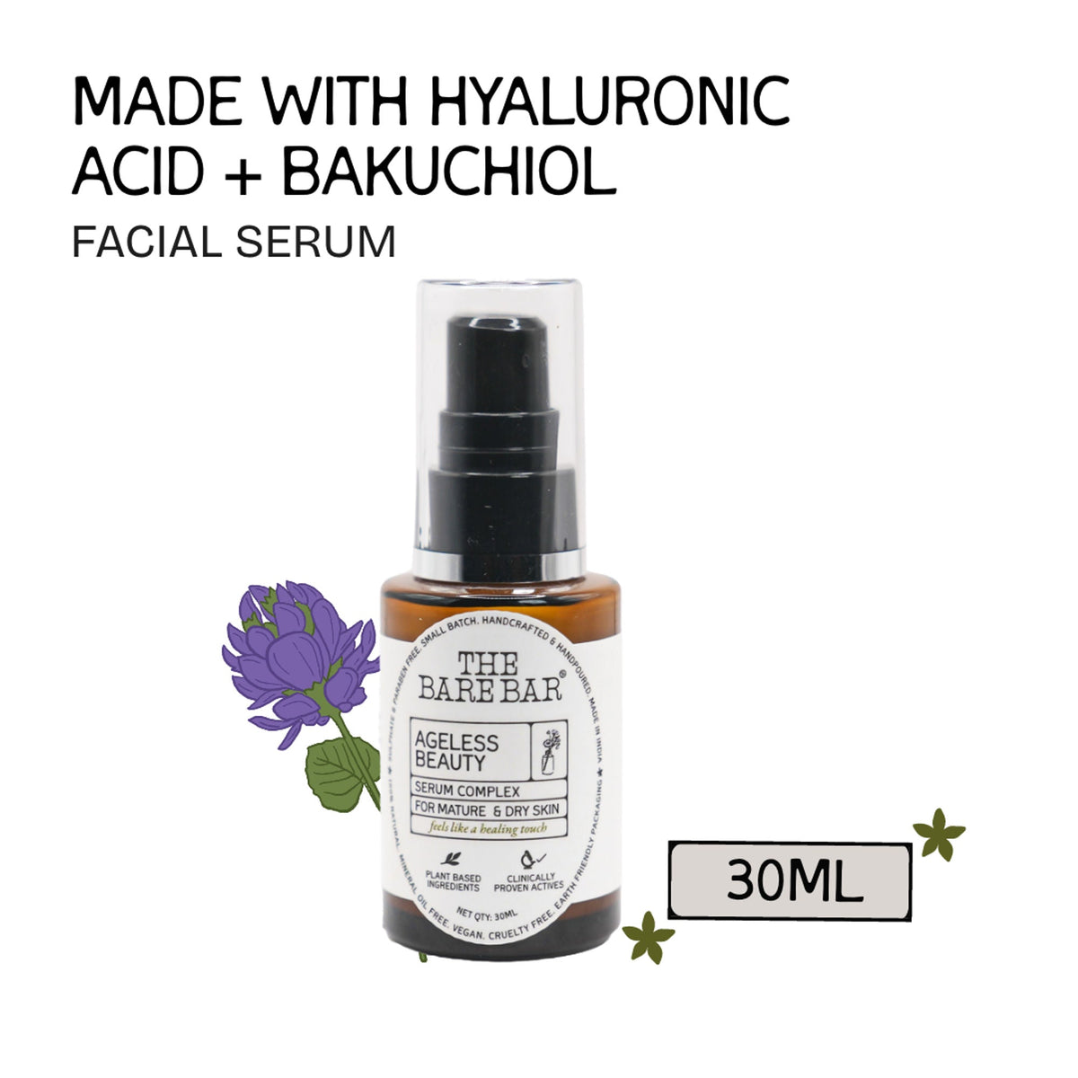 Image 1 of 30 ml / Pack of 1 for the product The Bare Bar Ageless Beauty Serum With Bakuchiol & Ceramides