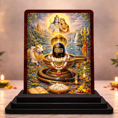 Image 1 of Default Title for the product HD Printed Shivling Wooden Idol 4x5 Inch Heritage Artwork Spiritual Showpiece