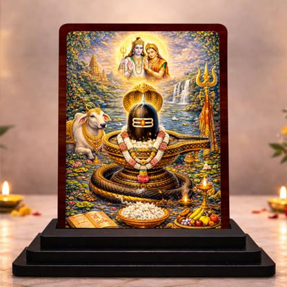 Image 1 of Default Title for the product HD Printed Shivling Wooden Idol 4x5 Inch Heritage Artwork Spiritual Showpiece