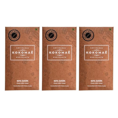 Image 1 of Default Title for the product KOKOMAE 60% Dark Chocolate Bean-to-Bar Pack of 3, 50g Each