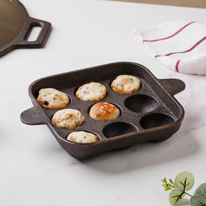 Image 1 of Default Title for the product Nestasia Cast Iron Paniyaram Pan with Handles (9-Pits) 30ml per Slot