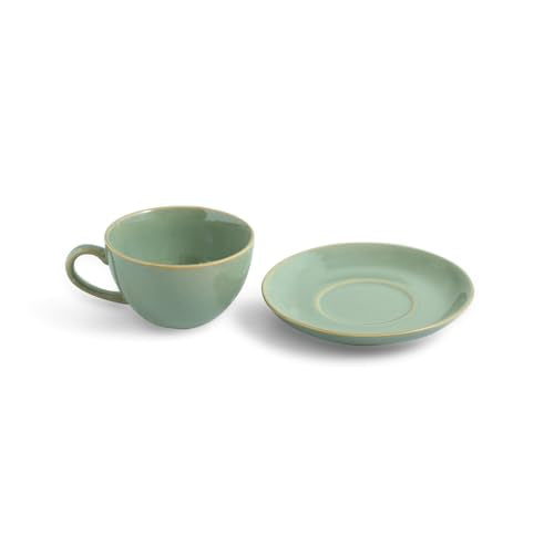 Image 3 of ExclusiveLane Sage Serenity Hand Glazed Porcelain Tea Cups Set of 2 with Saucer 280 ML