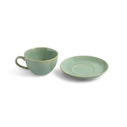 Image 3 of ExclusiveLane Sage Serenity Hand Glazed Porcelain Tea Cups Set of 2 with Saucer 280 ML