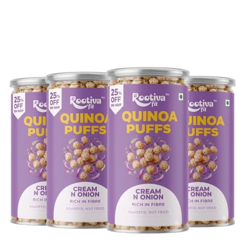 Image 1 of Default Title for the product ROOTIVAFIT Quinoa Puffs Cream and Onion Flavour, 80 g, Pack of 4