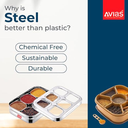 Image 4 of AVIAS 6-in-1 Stainless Steel Masala/Spice Box, See-Through Lid, Design