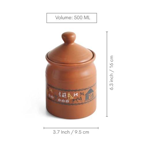 Image 5 of ExclusiveLane Warli Village Tales Handcrafted Ceramic Pickle Jar Set of 2, 500 ML