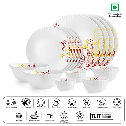 Image 4 of Cello Opalware Dazzle Series Yellow Scroll Dinner Set, 18Pcs