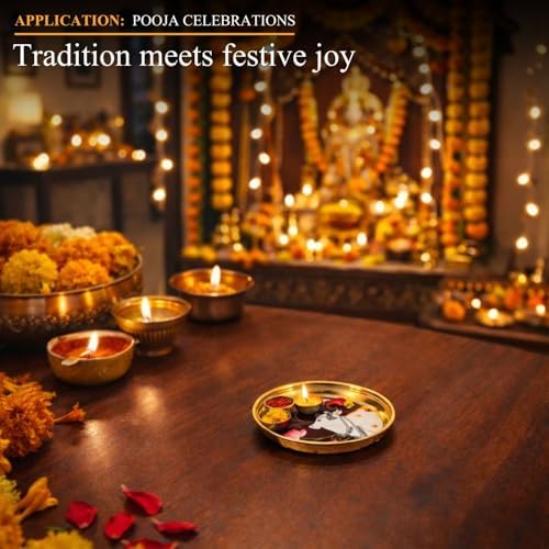 Image 5 of Klassic 8 Inch Brass Pooja Thali, (Pack Of 1, Golden)