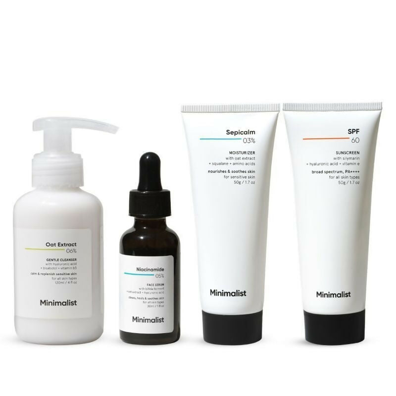 Image 1 of combo / Pack of 1 for the product Minimalist Daily Skincare Routine For Sensitive Skin & Damaged Barrier CSMS (Cleanser, Serum, Moisturizer, Sunscreen) Combo