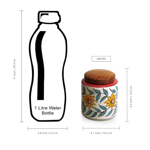 Image 7 of ExclusiveLane Persian Floral Multi Utility Storage Ceramic Jars with Wooden Lid Set of 2 600 ml