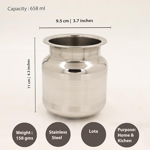 Image 7 of Spillbox Stainless Steel Lota|Kalash|Sombu|Theertha Sembu | Vessel |Jug | Karwachauth | Diwali | Mandir Wedding|Kamandal|Gangajal|Water Gangotri|Chambu 650ml