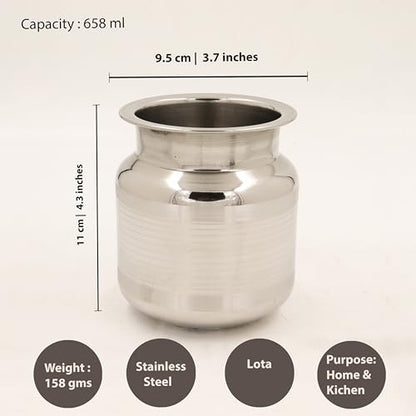Image 7 of Spillbox Stainless Steel Lota|Kalash|Sombu|Theertha Sembu | Vessel |Jug | Karwachauth | Diwali | Mandir Wedding|Kamandal|Gangajal|Water Gangotri|Chambu 650ml