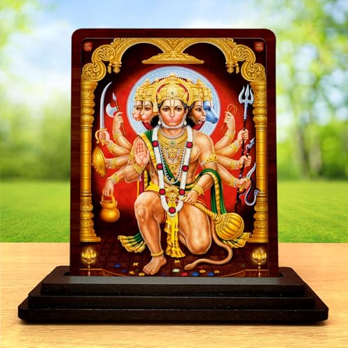 Image 2 of HD Printed Hanuman Wooden Idol 4x5 Inch Royal Darshan Spiritual Showpiece