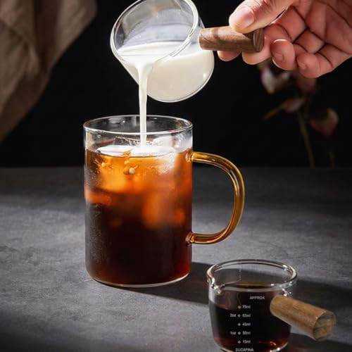 Image 5 of Supvox Espresso Measuring Cup 75ml Glass with Wooden Handle Pour Spout
