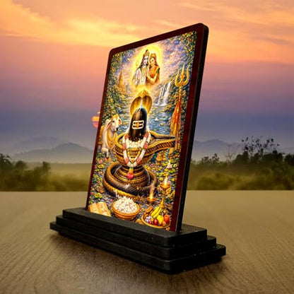 Image 3 of HD Printed Shivling Wooden Idol 4x5 Inch Heritage Artwork Spiritual Showpiece