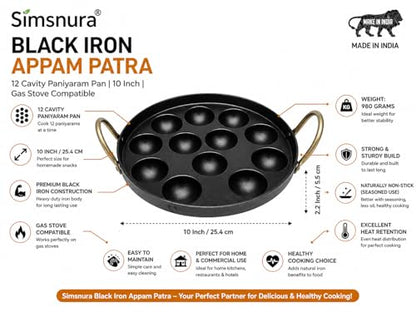 Image 2 of simsnura Black Iron Appam Patra with Double Side Handle 10 Inch 1 Count