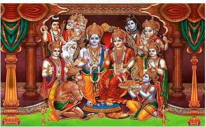 Image 1 of Default Title for the product Sri Yagnaa M 48 – Seetha Rama Pattabhishekam Backdrop Cloth, 8 x 5 Ft