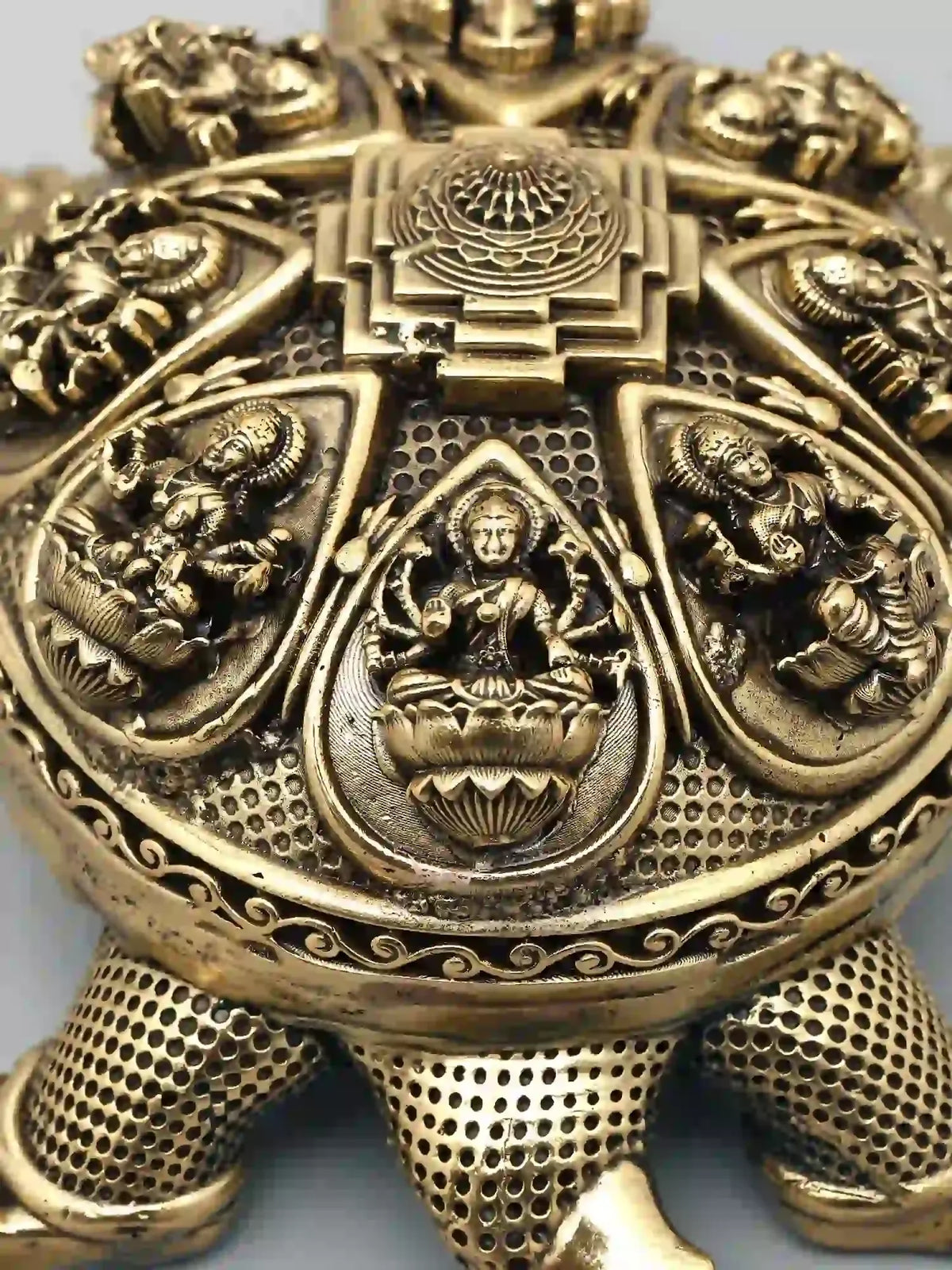 Image 2 of Ishwar Arts 6" Vastu Small Tortoise with Ashtalakshmi and Yantra on Top Superfine Brass Statue