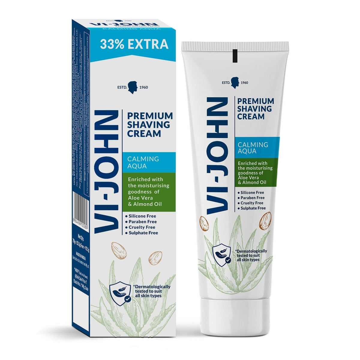 Image 1 of VI-JOHN Dermatologically Tested Premium Claming Aqua Shaving Cream Enriched with Aloevera & Almond Oil free From Silicone,Paraben & Mineral Oil