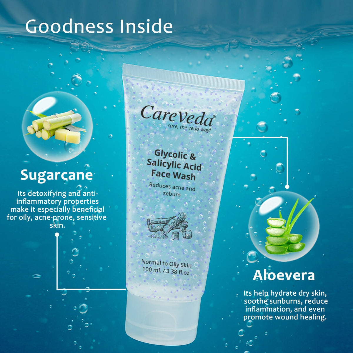Image 5 of CareVeda Glycolic & 1% Salicylic Acid Face Wash for Acne & Oil Control