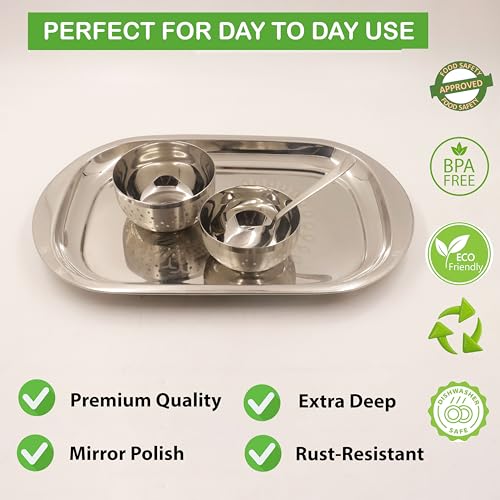 Image 6 of Spillbox Stainless Steel Serving Plate 28 cm Rectangle Bhojan Thali