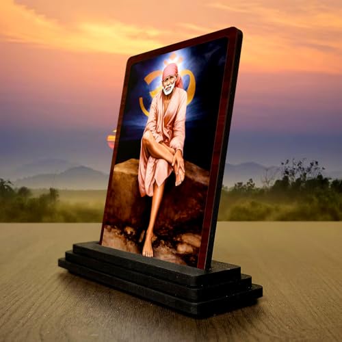 Image 2 of Timeless Prayer Sai Baba Wooden Table Idol 4x5 Inch HD Printed Decorative Piece