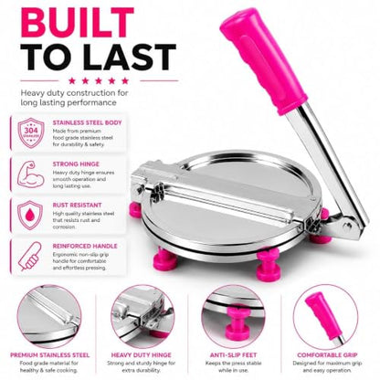 Image 4 of Heavy Duty Stainless Steel Roti Press & Puri Maker 8 Inch | Manual Chapati Press with Smooth Pressing Plate | Dough Press Machine for Roti, Puri, Papad, Tortilla, Khakhra & Flatbread | Kitchen Tool