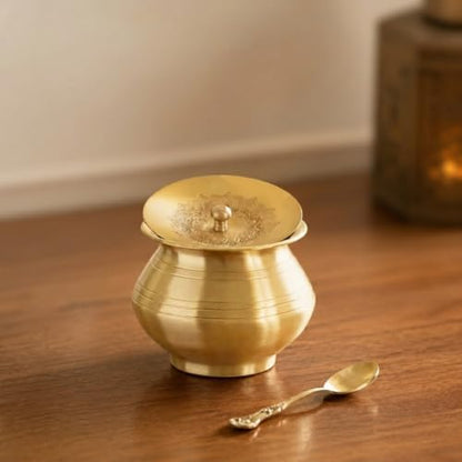 Image 1 of Default Title for the product ExclusiveLane Gleeming Ghee Brass Pot with Spoon 380 ml