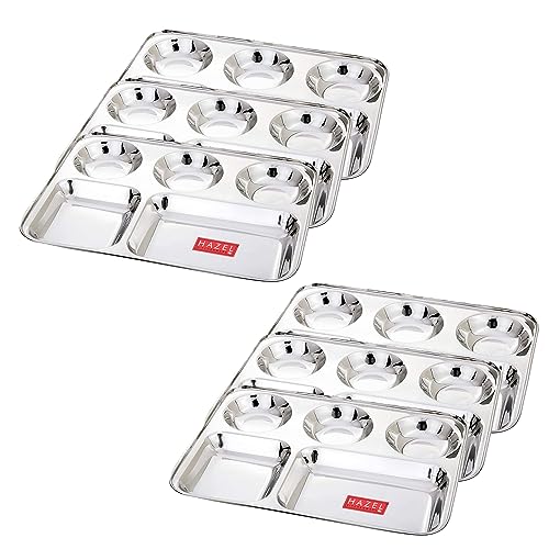 Image 1 of Default Title for the product HAZEL Stainless Steel Compartment Mess Plate Set of 6