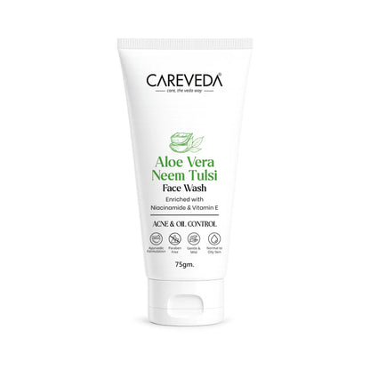Image 1 of 75 gm / Pack of 1 for the product CareVeda Aloe Vera Neem Tulsi Face Wash with Niacinamide & Vitamin E