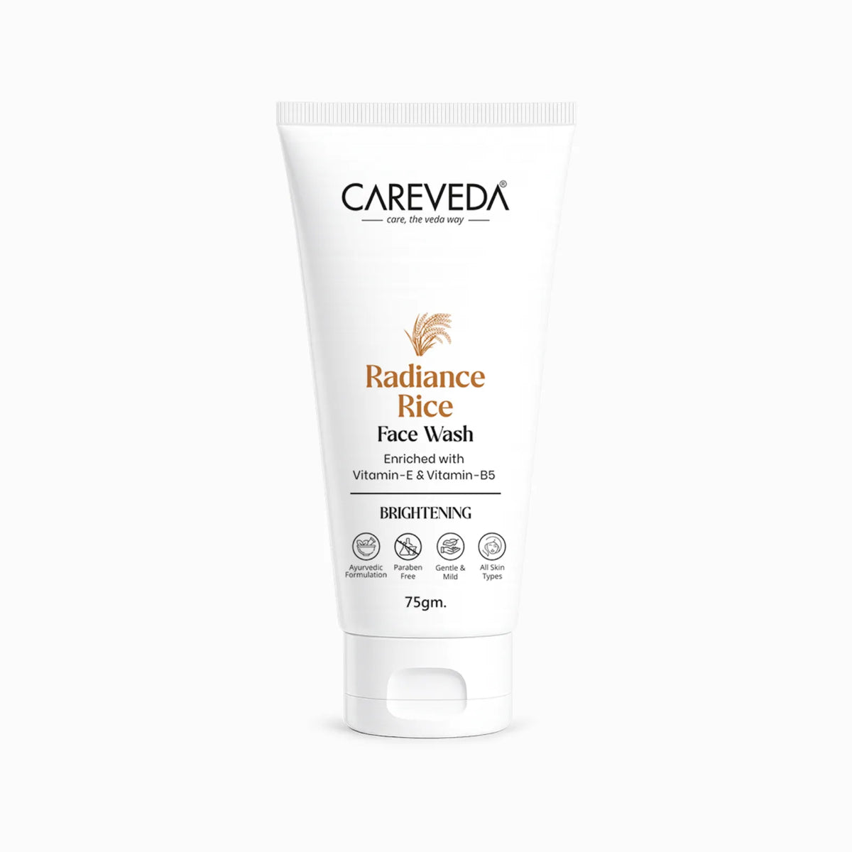 Image 1 of 75 gm / Pack of 1 for the product CareVeda Radiance Rice Face Wash for Glowing Skin - with Vitamin E & Vitamin B5 - Brightening & Hydrating Daily Cleanser - For All Skin Types, Paraben Free