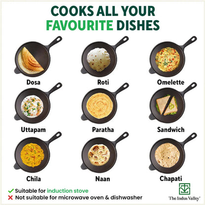 Image 11 of The Indus Valley Super Smooth Cast Iron Tawa, Long Handle,Pre-seasoned, Nonstick, 100% Pure, Toxin-free, Induction,Spatula, 25.4cm, 1.8kg