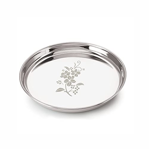 Image 1 of Default Title for the product neelam Stainless Steel 15, 22 Gauge Lazer Etching Thali 33 cm