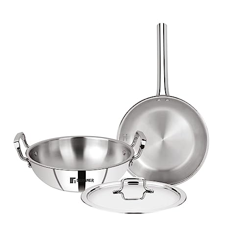 Image 2 of BERGNER Tripro 7 Pcs Triply Cookware Set - 24cm (3L) Kadai with Lid, 22cm (1.5L) Frypan, 16cm (2L) Tope with Lid, 20cm (3.4L) Casserole with Lid