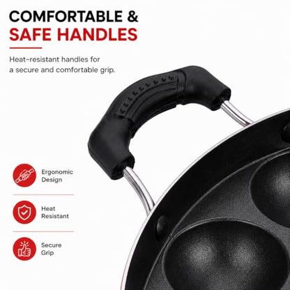 Image 3 of Vansh enterprises Aluminium Non Stick 12 Cavities Appam Pan with Lid 24 cm Red