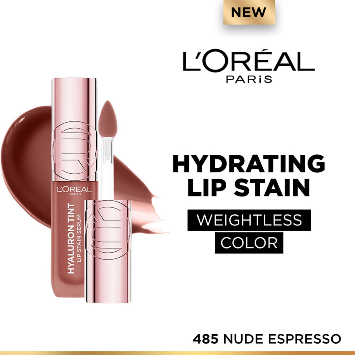Image 1 of 5 ml for the product L'Oreal Paris Hyaluron Tint Lip Stain Serum Weightless Color - 485 Nude Espresso
