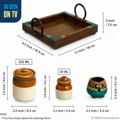 Image 7 of ExclusiveLane Old Martaban Ceramic Pickle Jars with Salt & Pepper Shaker & Tray & Toothpick Holder (120 & 20 gram)