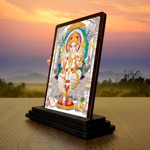 Image 3 of 4x5 Inch Lord Ganesha Wooden Idol with HD Print | Vibrant Devotion Desk & Temple Decor