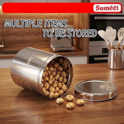 Image 6 of Sumeet Stainless Steel Large Dabba/Canisters/Vertical Storage Container for Kitchen, 19cm Dia - 5000ml - (5Kg to 5.5Kg Approx)