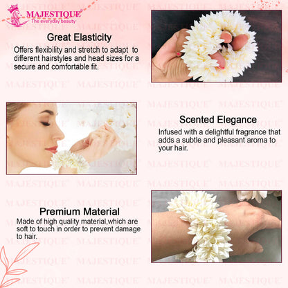 Image 6 of Majestique White Mogra Artificial Flower Gajra & Funky Messy Bun Scrunchies Combo