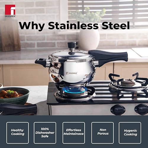 Image 4 of Bergner Pura Stainless Steel Pressure Cooker with Outer Lid