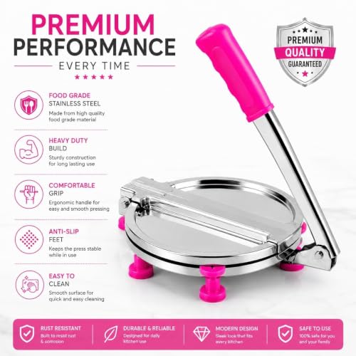 Image 2 of Heavy Duty Stainless Steel Roti Press & Puri Maker 8 Inch | Manual Chapati Press with Smooth Pressing Plate | Dough Press Machine for Roti, Puri, Papad, Tortilla, Khakhra & Flatbread | Kitchen Tool