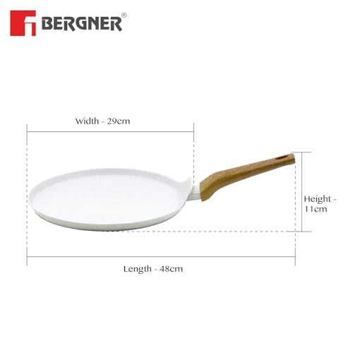 Image 3 of BERGNER Naturally Forged Aluminum 28cm Pancake Pan/Dosa Tawa with Marble Non-Stick Coating