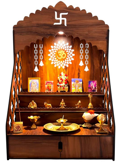 Image 1 of Default Title for the product STEPn'SPACE Wooden Temple Pooja Mandir XXL 2 Steps Size - W48xD38xH70 cm