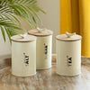 Image 1 of Default Title for the product ExclusiveLane White Doves Airtight Metal Jars for Kitchen Storage with Wooden Lid (Set of 3, 1080 ml)